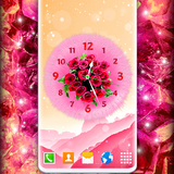 girls.pink.red.flowers.rose.diamond.fluffy.analog.clock