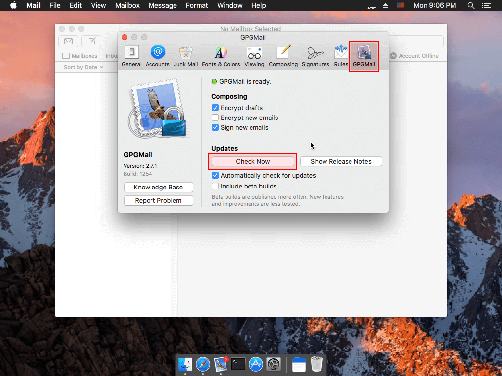 بهروزرسانی GPGTools از تنظیمات Apple Mail