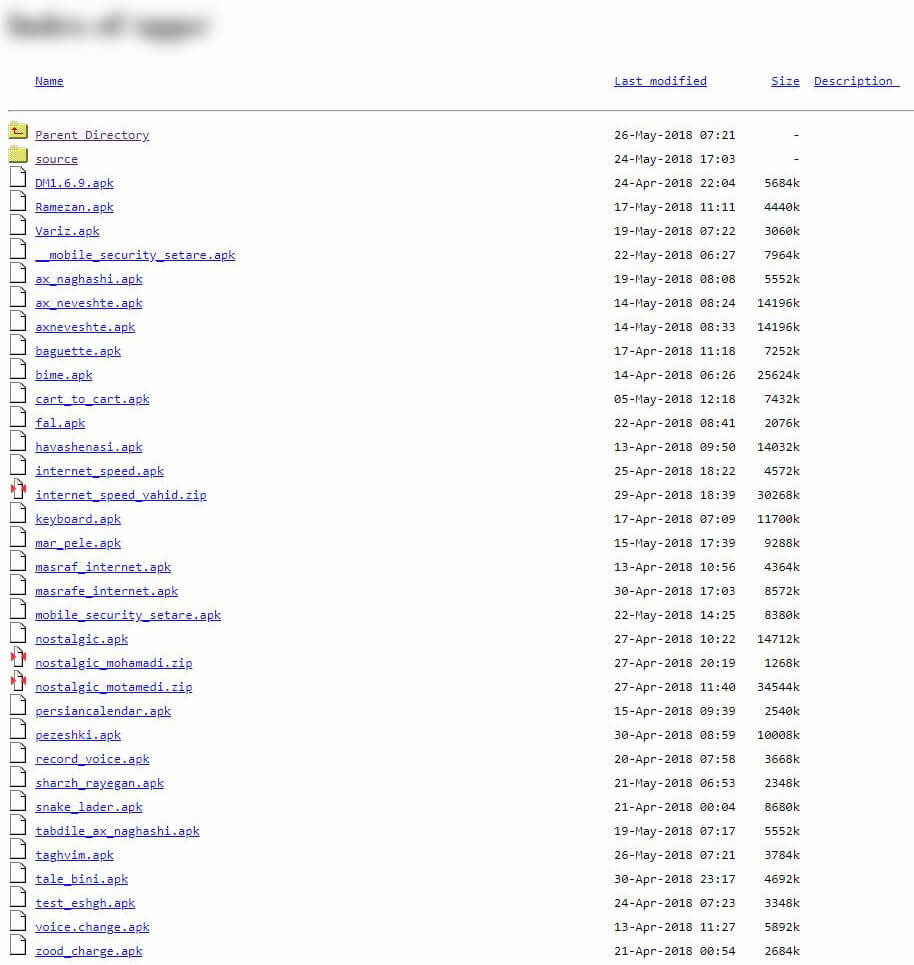 تصویر ۶- لیست فایل‌های موجود در سرور dl2.learnasan.ir