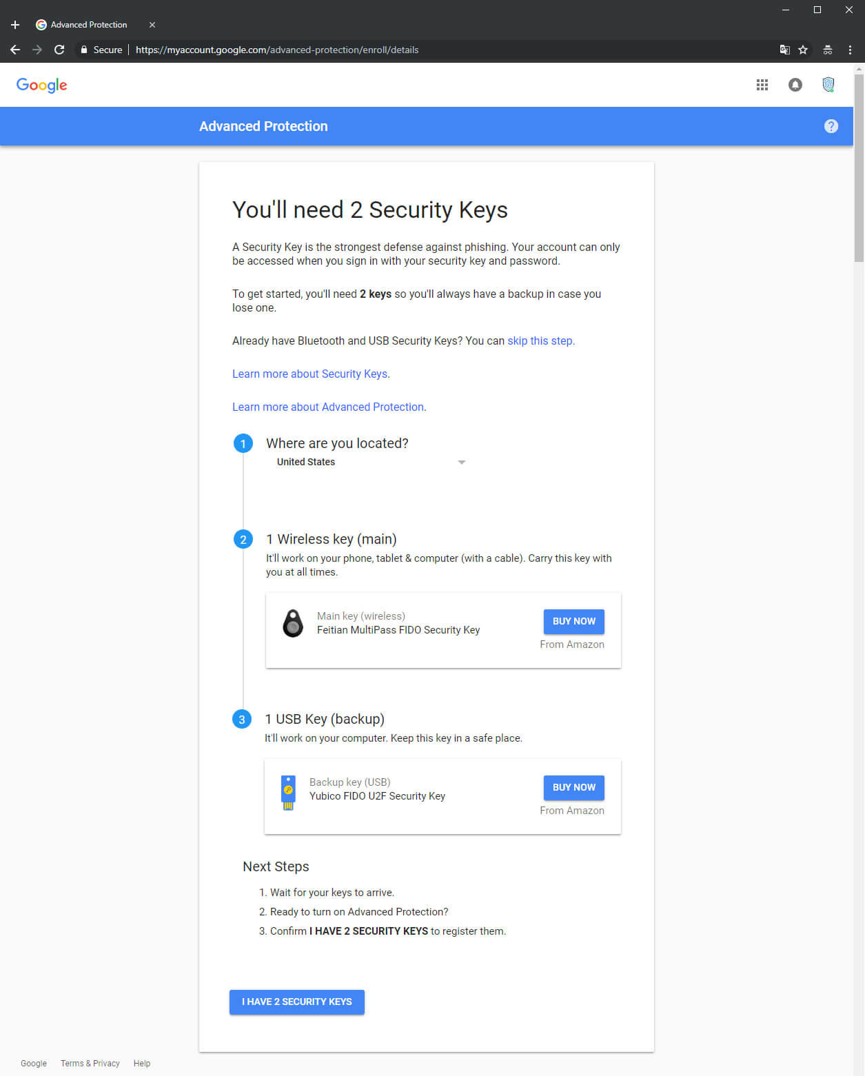 توضیحات گوگل برای فعال‌سازی حفاظت پیشرفته از حساب - Advanced Protection