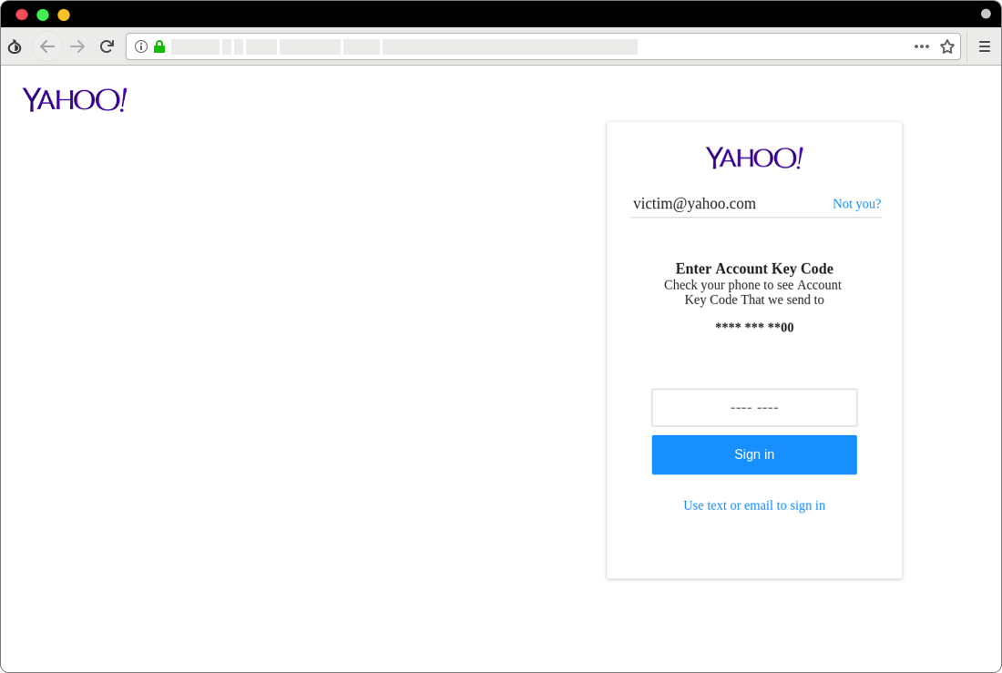 صفحه جعلی وارد کردن کد تایید هویت دو مرحلهای برای ورود به حساب ایمیل یاهو