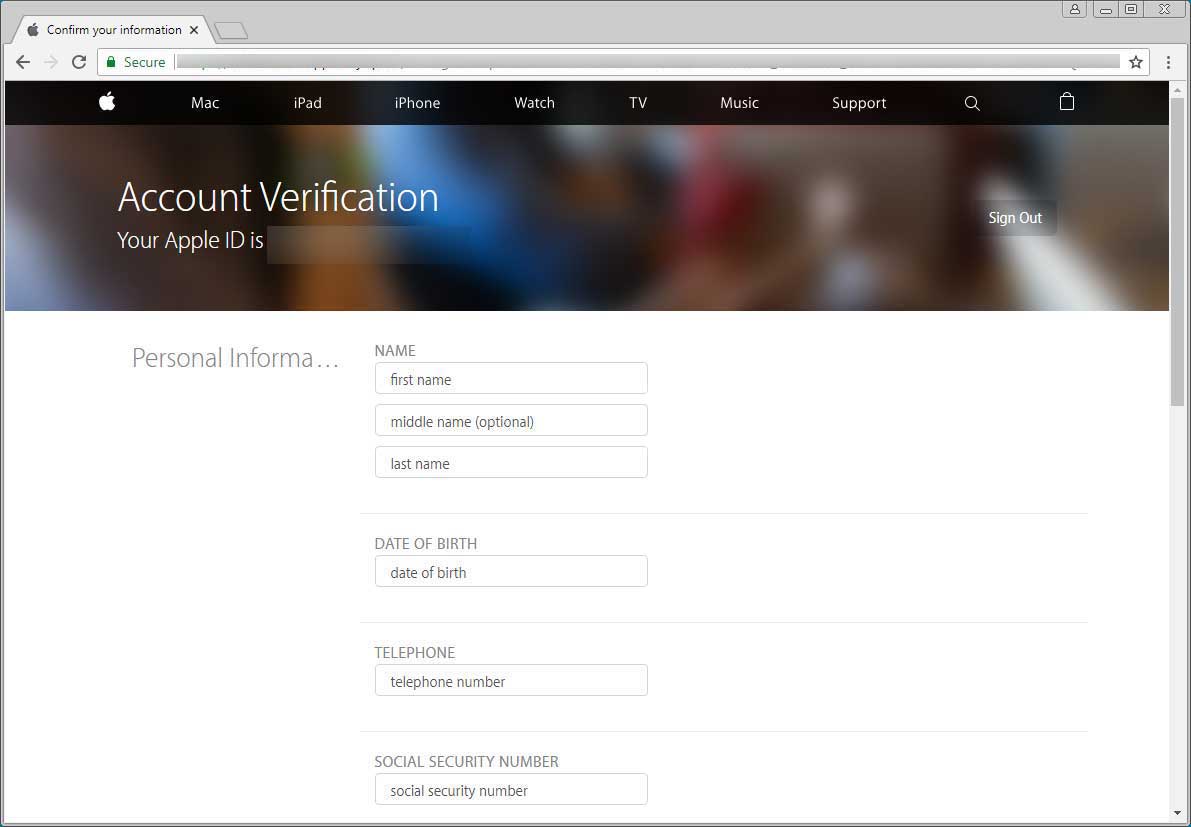 صفحه فیشینگ اپل آیدی