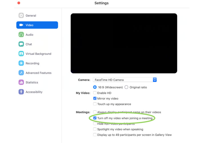تنظیمات برنامه زوم
