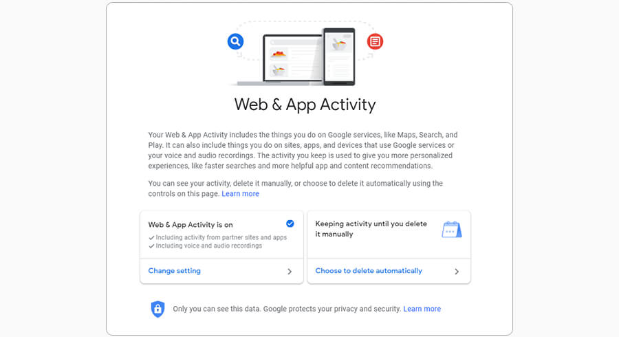 سوابق فعالیتهای کاربری در وب و برنامههای مختلف